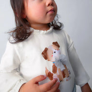 Mayoral Girls Cotton Dog Print Top Shirt Cream
