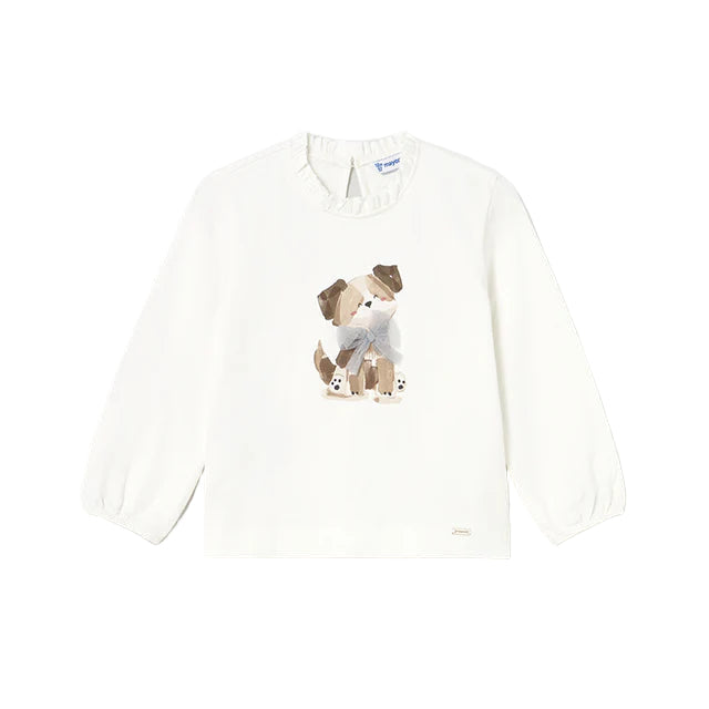 Mayoral girls cotton dog print top cream