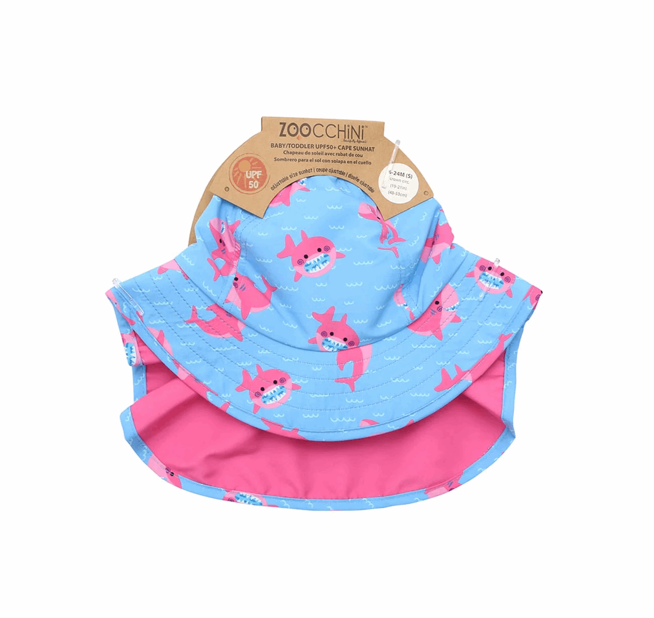 ZOOCCHINI BABY/TODDLER CAPE SUN HAT PINK SHARK