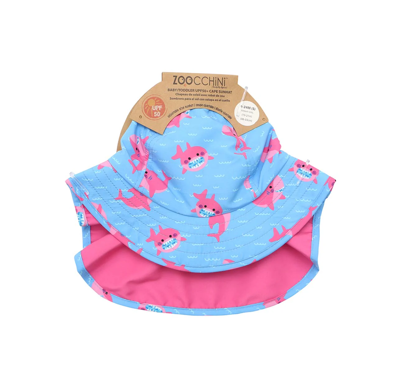 ZOOCCHINI BABY/TODDLER CAPE SUN HAT PINK SHARK