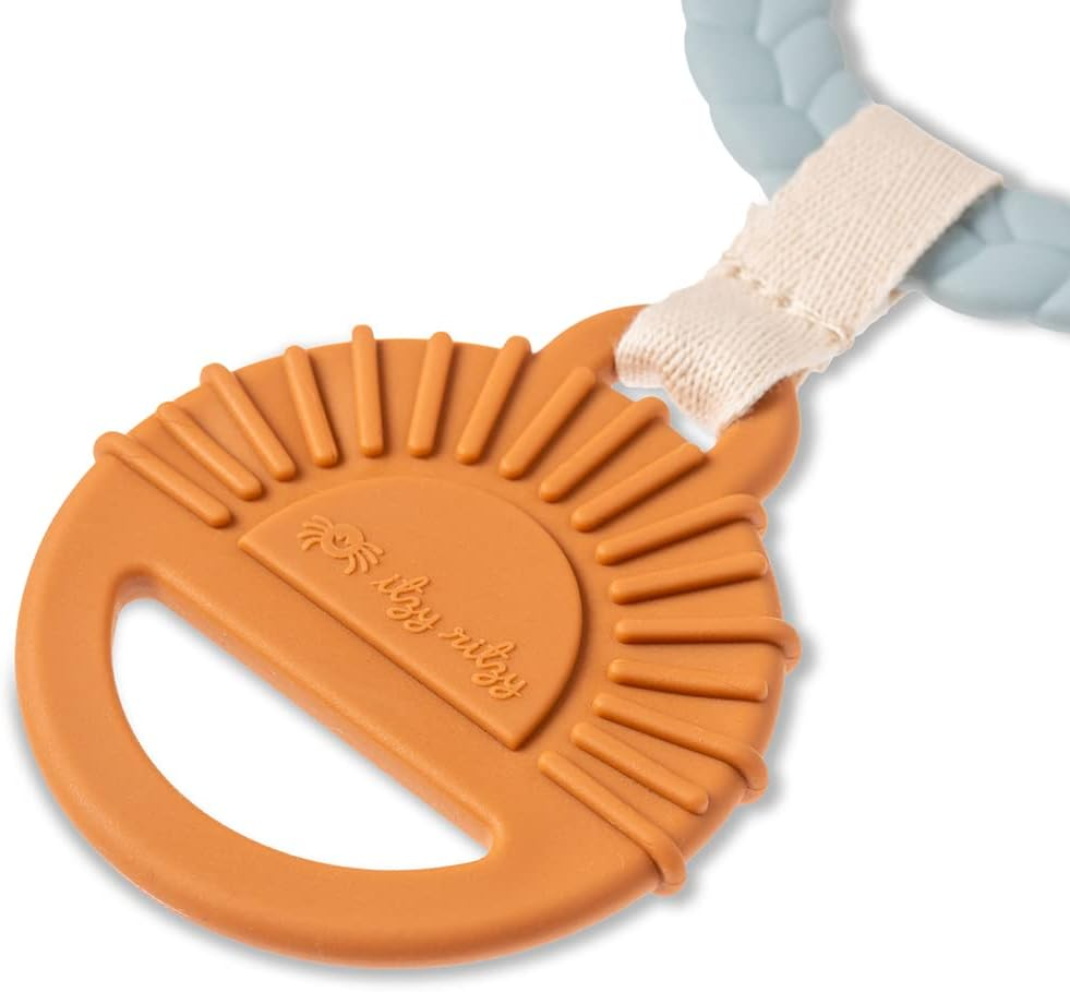 Itzy Ritzy Bitzy Busy Ring teething toy orange silicone ring with strap