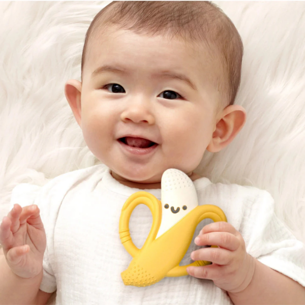 Itzy Ritzy Chew Crew teether banana, yellow with white textured tip