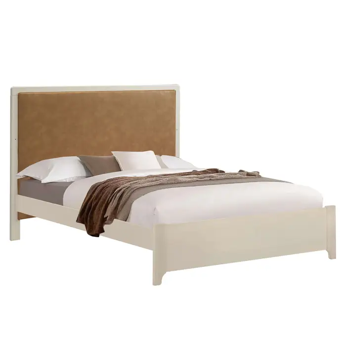 Natart Kyoto double bed with cream frame and tan upholstered headboard