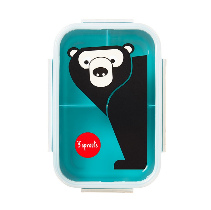 3 Sprouts Bento Box turquoise with panda graphic, kid lunch box