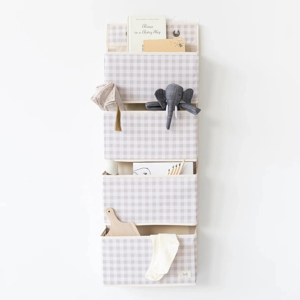 3 Sprouts Recycled Fabric Over The Door Organizer Gingham Beige