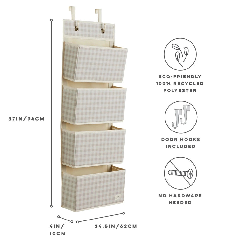 3 Sprouts Recycled Fabric Over The Door Organizer Gingham Beige