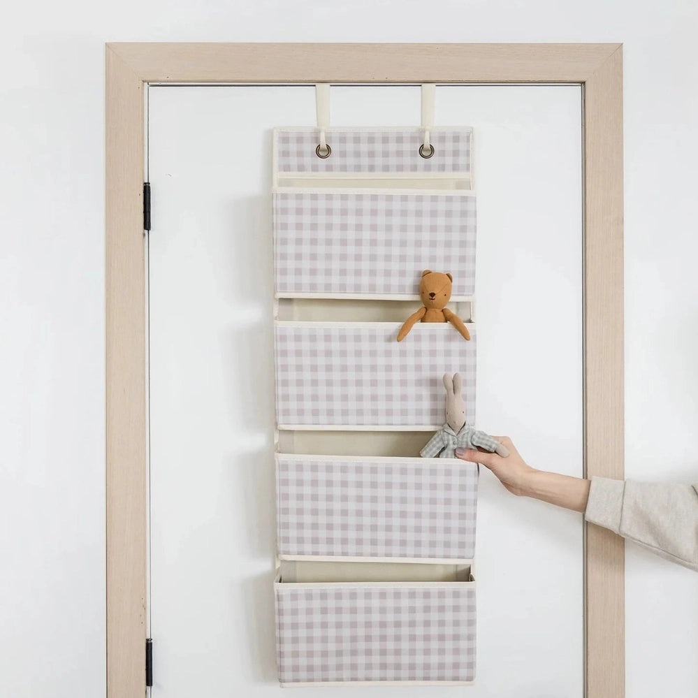 3 Sprouts Recycled Fabric Over The Door Organizer Gingham Beige