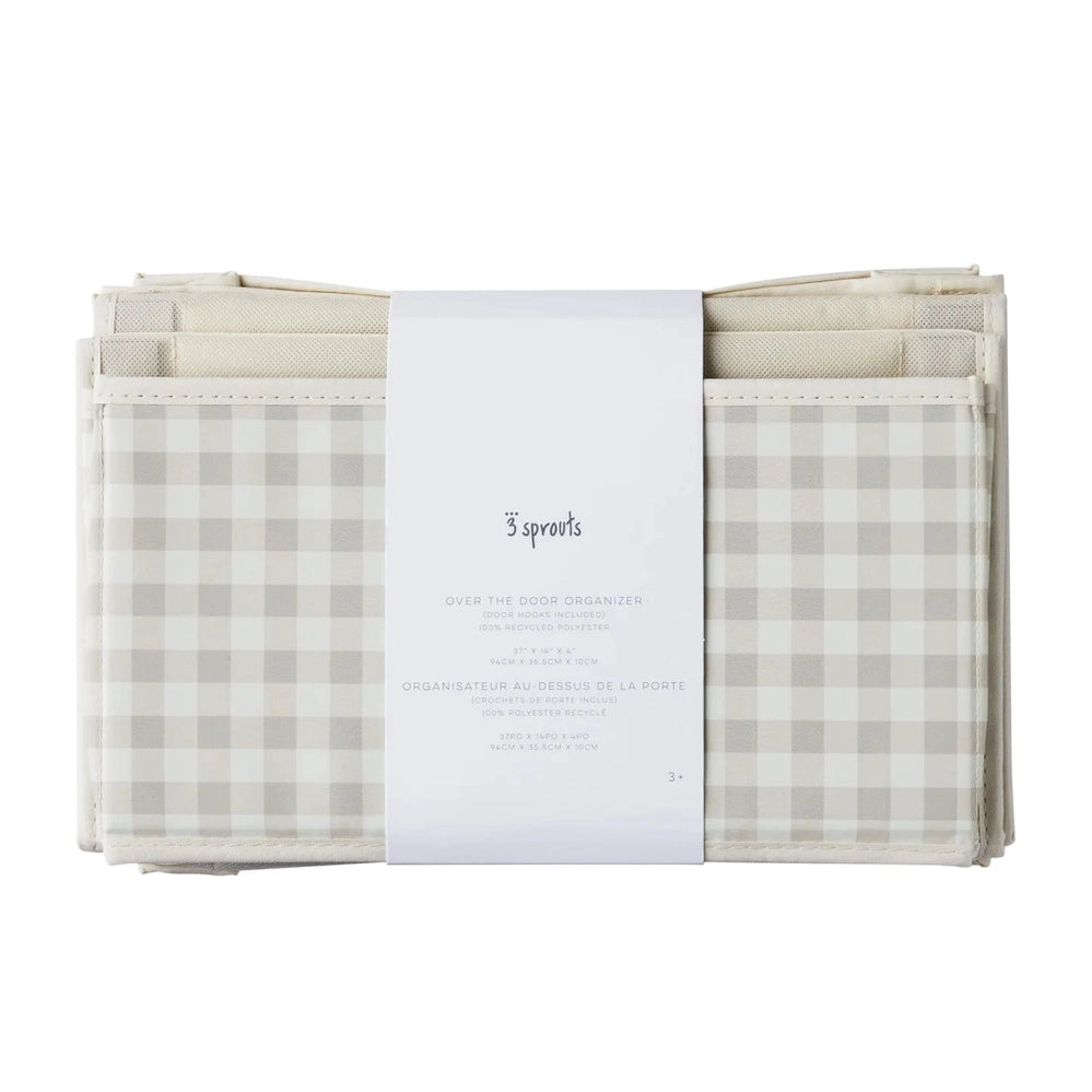 3 Sprouts over-the-door organizer in beige gingham fabric made from recycled polyester
