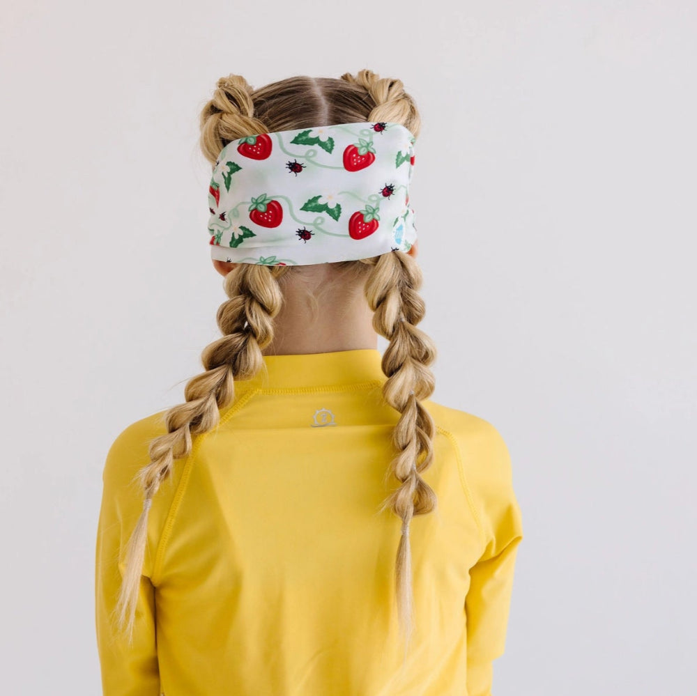 swim headband white with strawberry pattern
