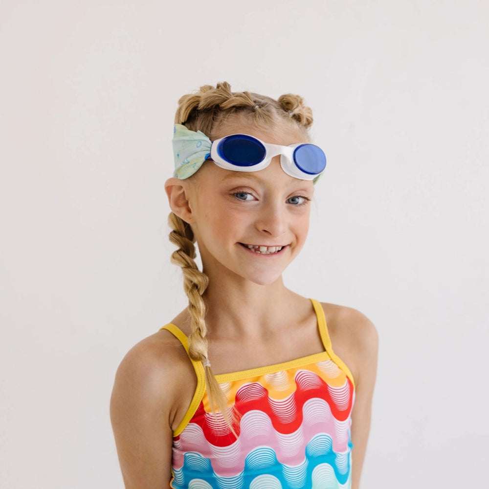 Splash swim goggles sea glass, blue lenses, white frame