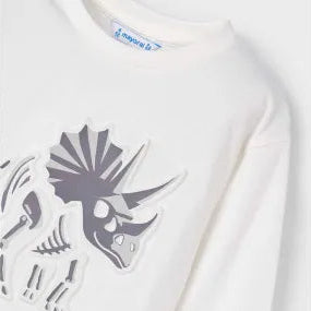 Mayoral cotton dinosaur shirt cream with gray dinosaur graphic