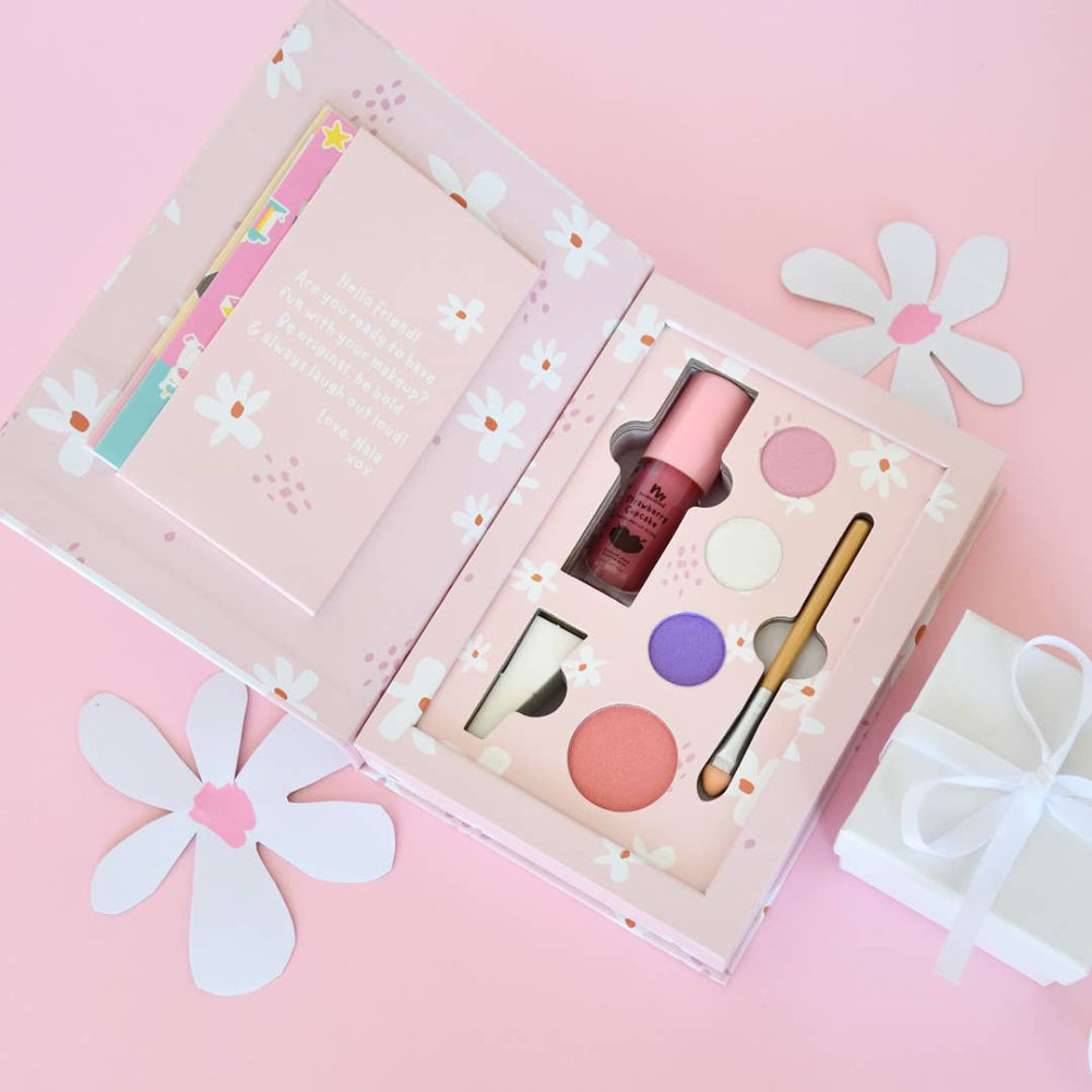 No Nasties Kids Nala makeup palette kit with pink pressed powders and brush
