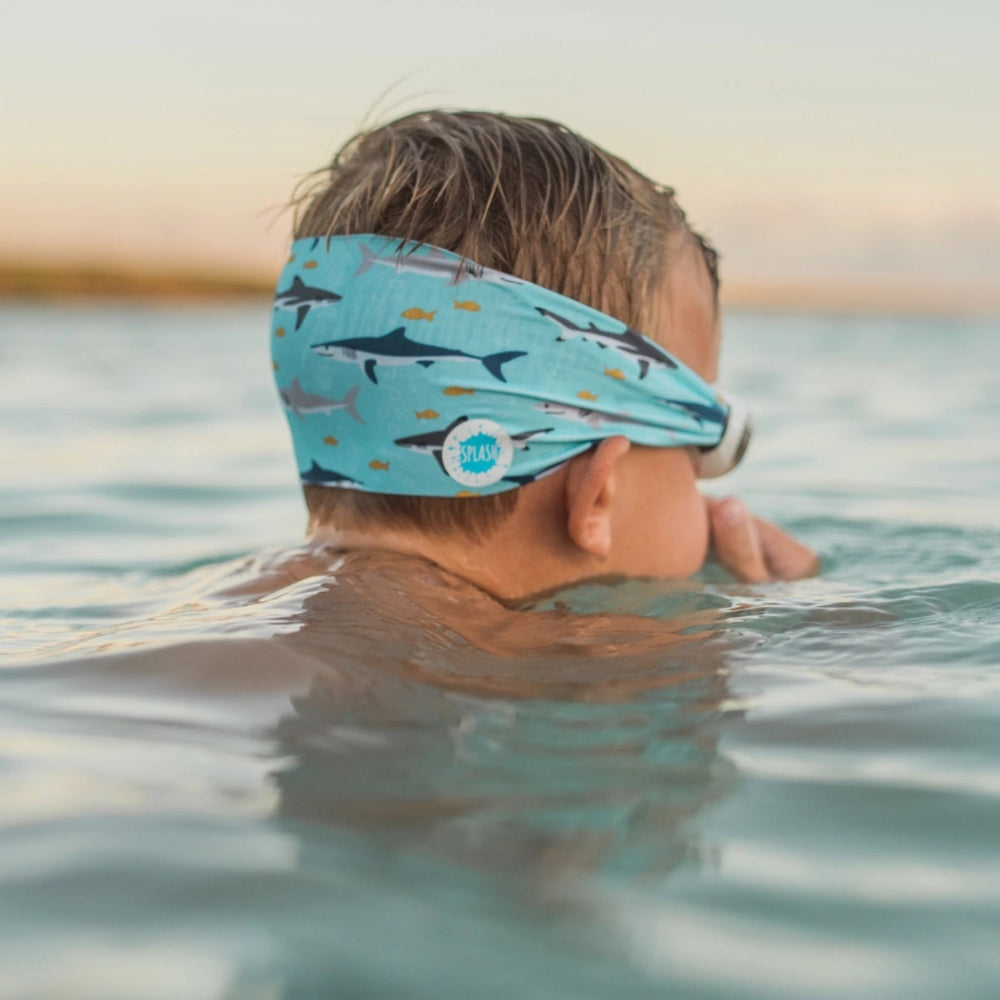 Splash swim goggles shark attack teal with shark pattern