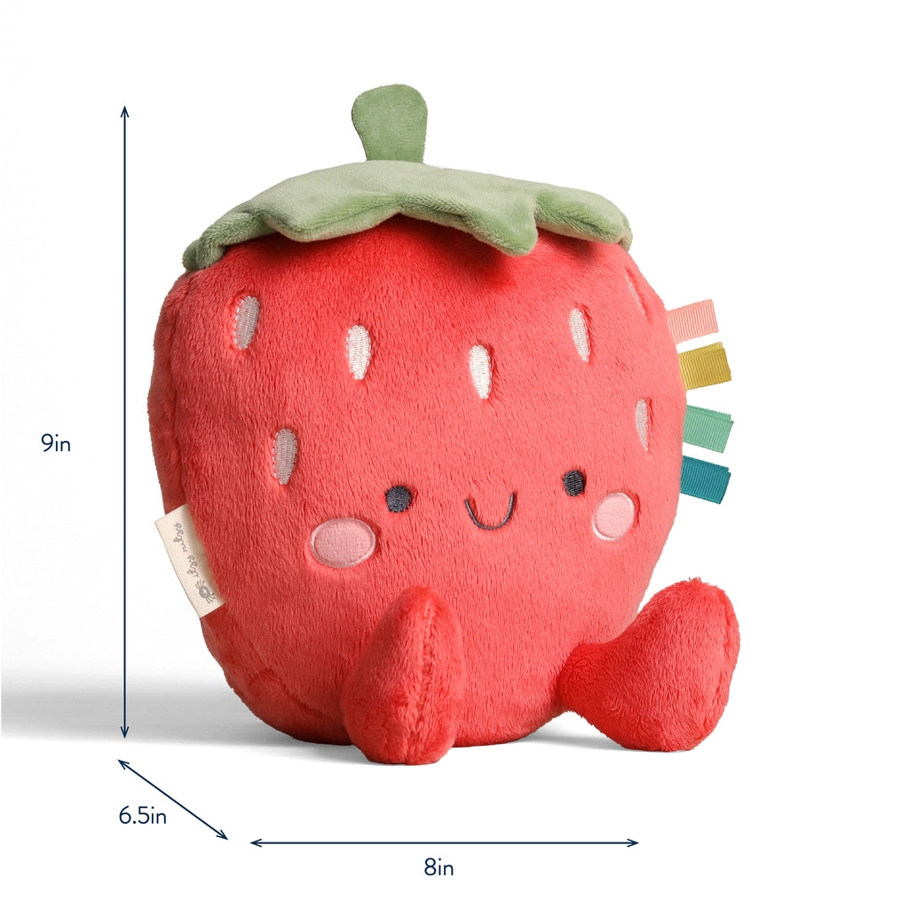 Itzy Ritzy Sweetie Snuggles plush, pink strawberry with green leaf