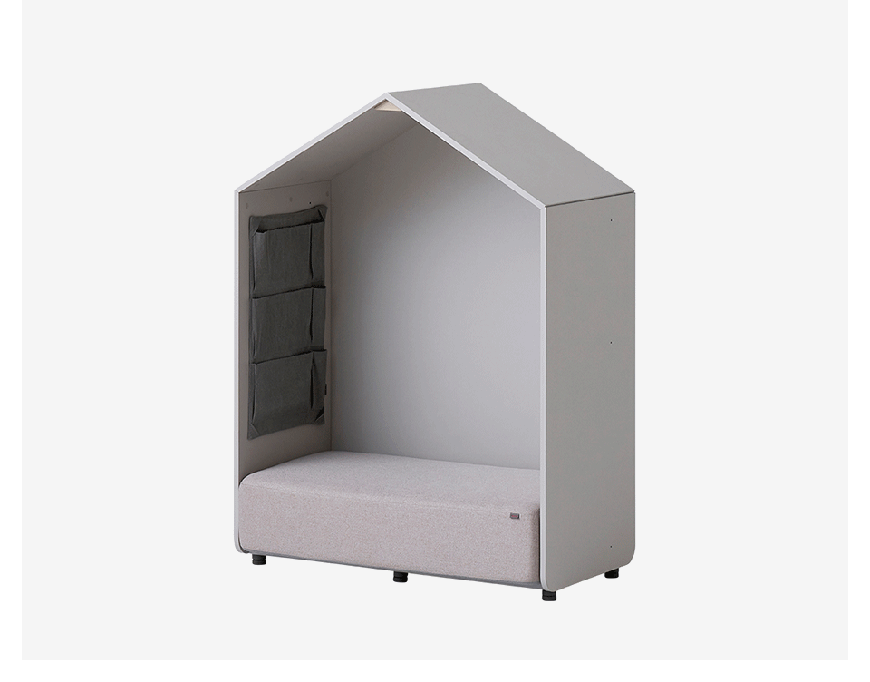 Iloom Eddi kids reading house sofa, light gray frame and pink cushion