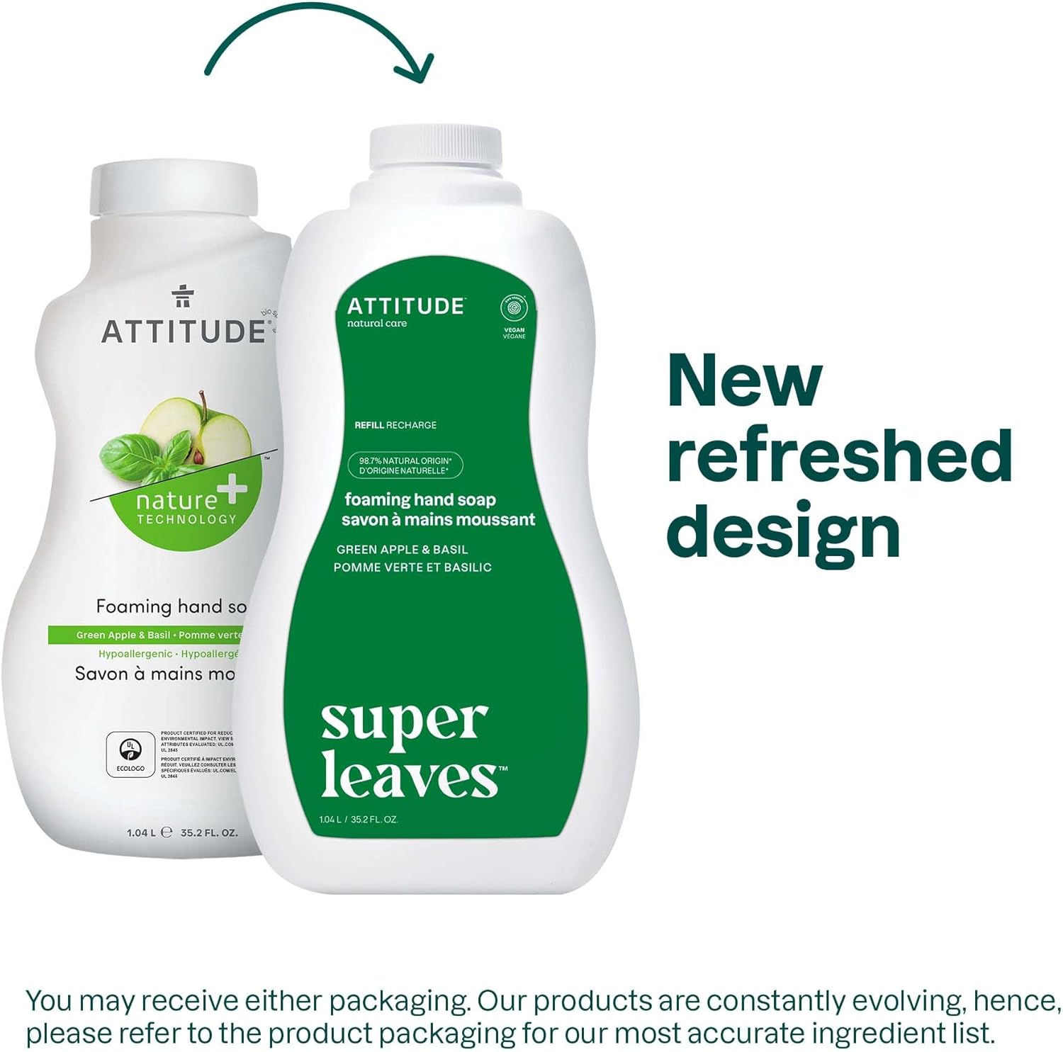 ATTITUDE FOAMING HAND SOAP GREEN APPLE & BASIL REFILL 1.04L
