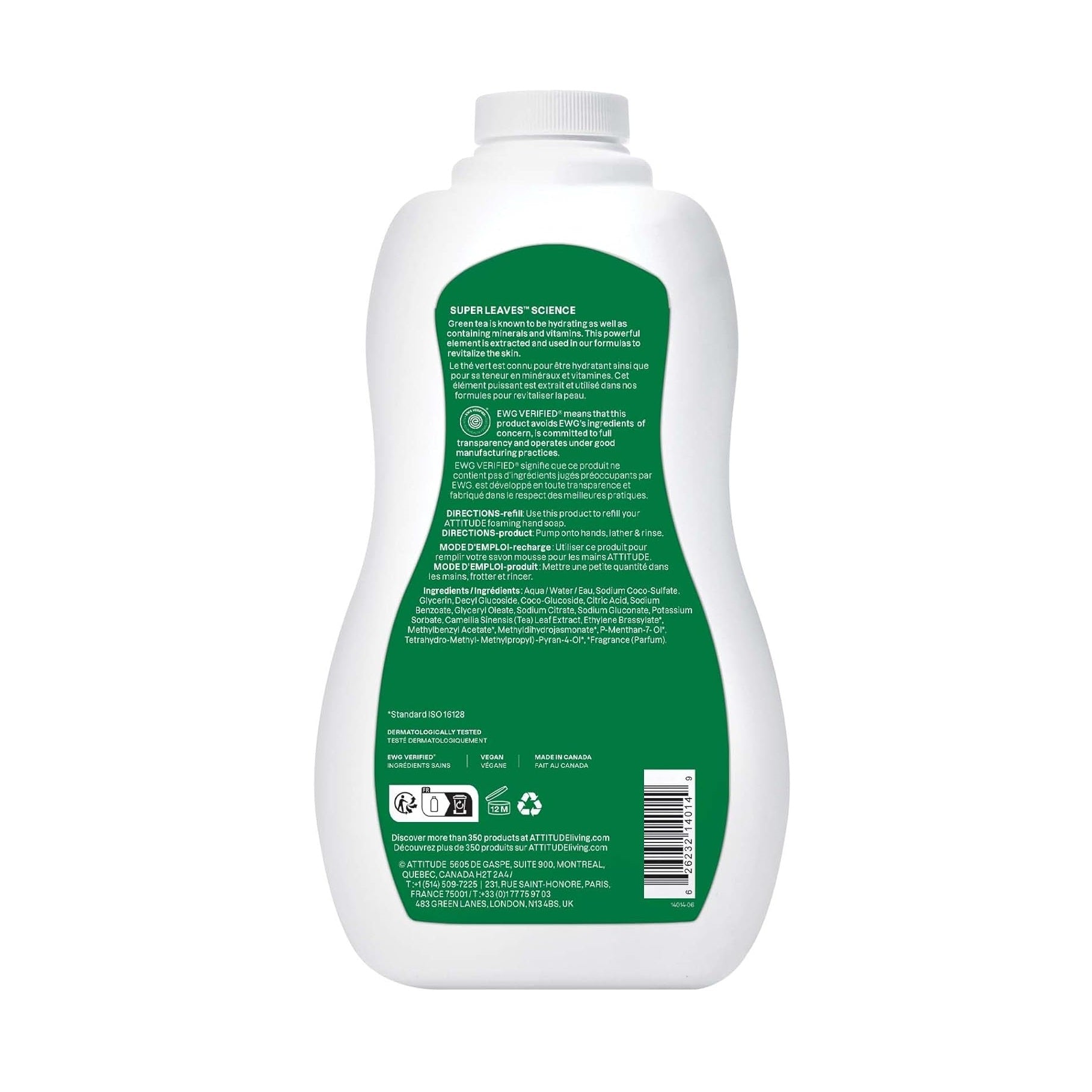 ATTITUDE FOAMING HAND SOAP GREEN APPLE & BASIL REFILL 1.04L
