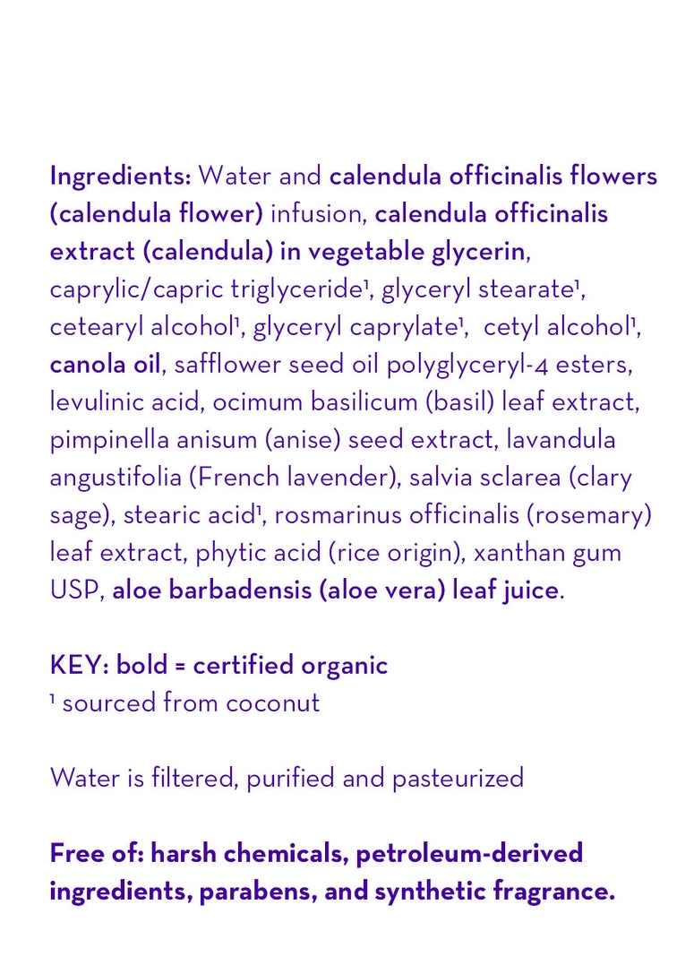California Baby Calendula Cream label in purple text on white background