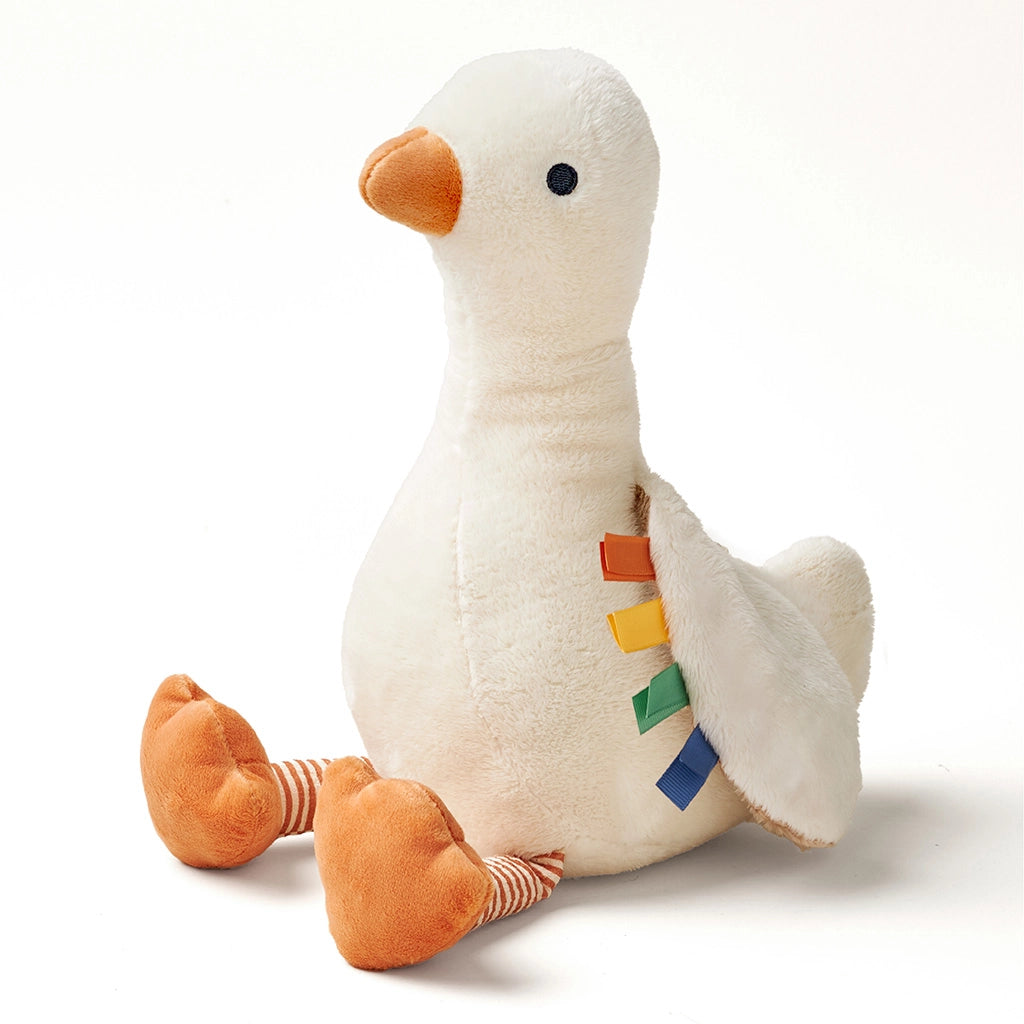Itzy Ritzy Sweetie Snuggles plush goose with white fur and orange beak
