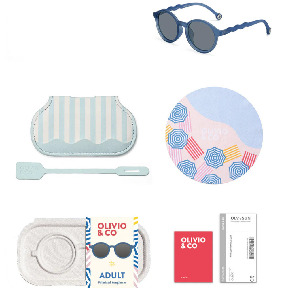 Olivio & Co oval sunglasses seaside stripes navy blue 7-piece set