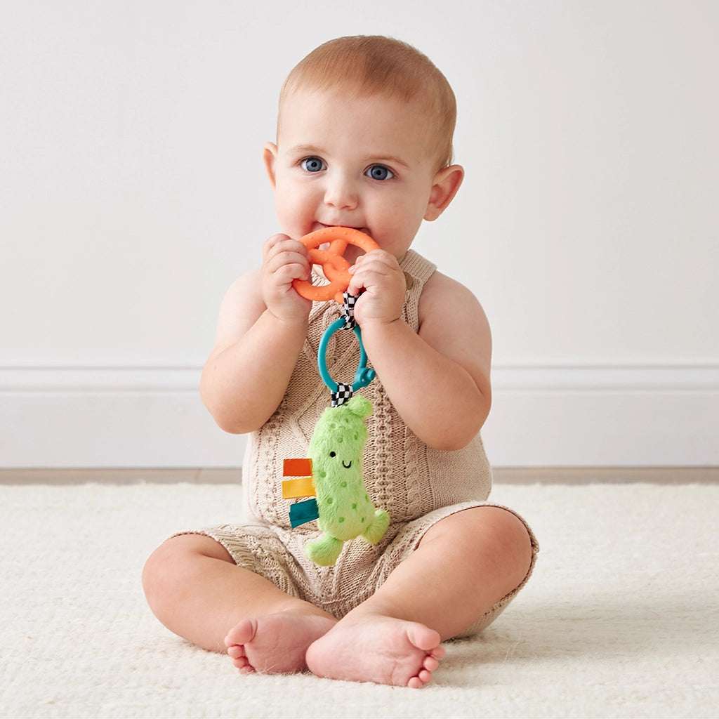 Itzy Pal Parker The Pickle teether toy, orange ring, turquoise loop