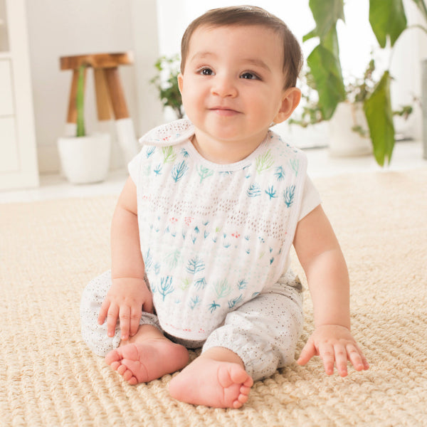 Aden+Anais Around The World 3-pack snap bibs; white with blue and green prints for babies
