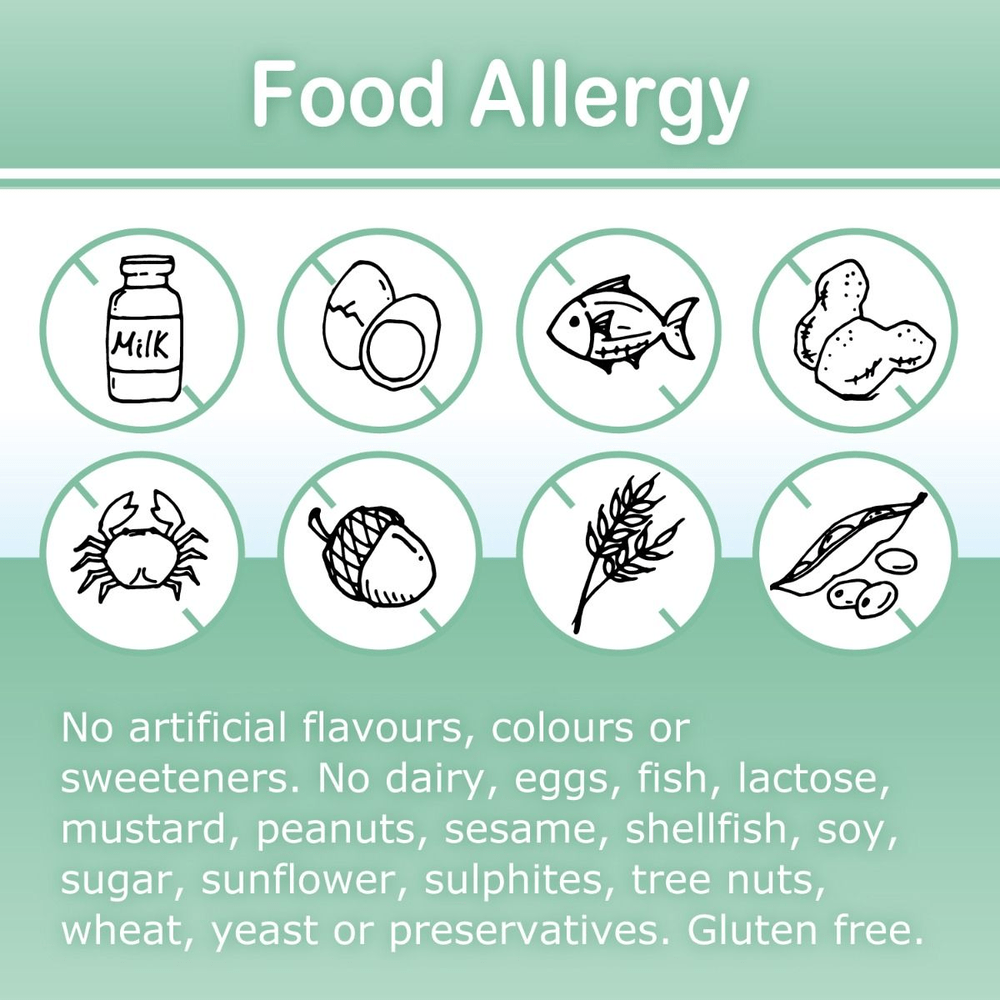 AllKidz Vegan Vitamin D3 & K2 Drops 5 ml: allergy-friendly banner with no dairy, eggs, fish, gluten icons.