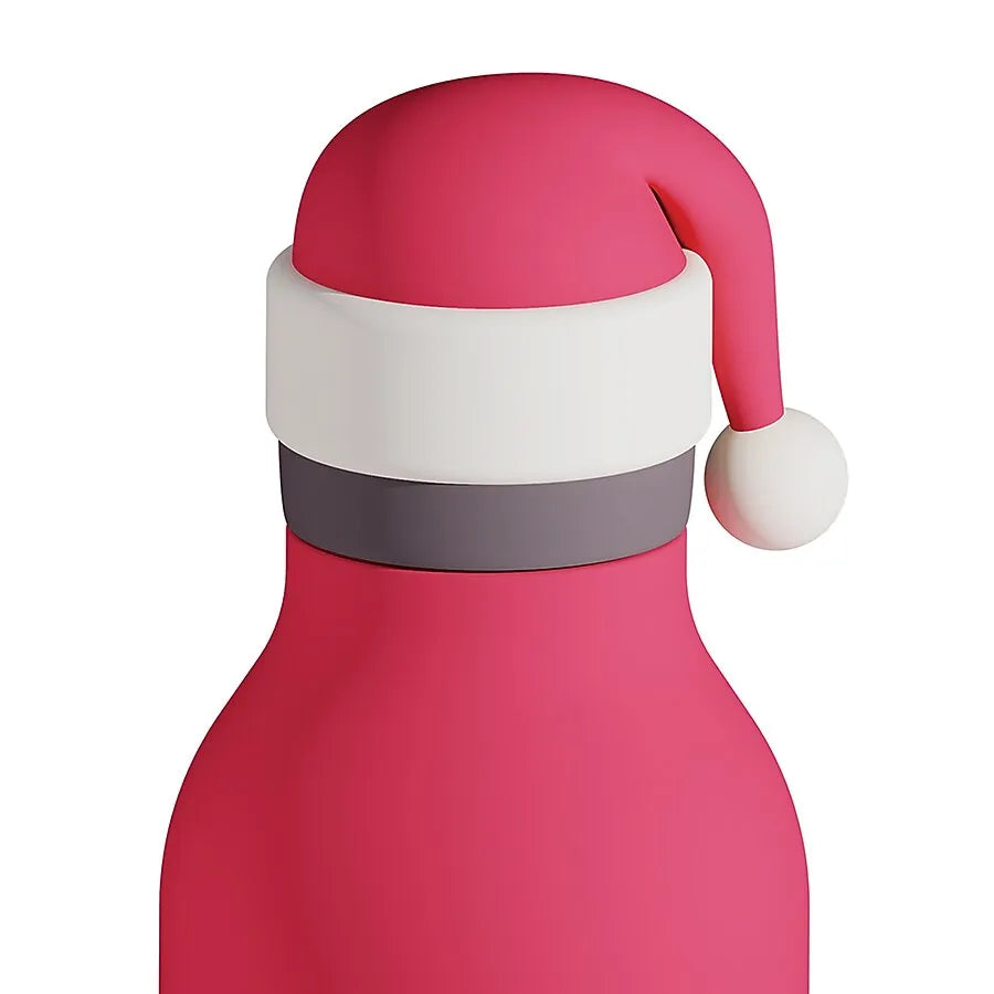 ASOBU Bestie Holiday Bottle 16oz Santa in bright pink with white Santa hat cap, ready for festive hydration.