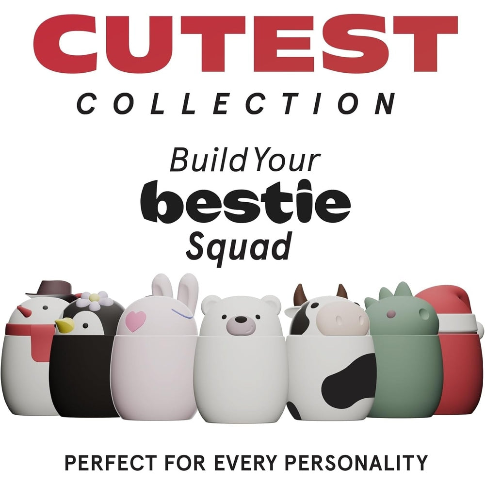 ASOBU Foodie Holiday Kids Insulated Food Jar 20oz Snowman; row of cute animal-themed thermoses in pastel colors.