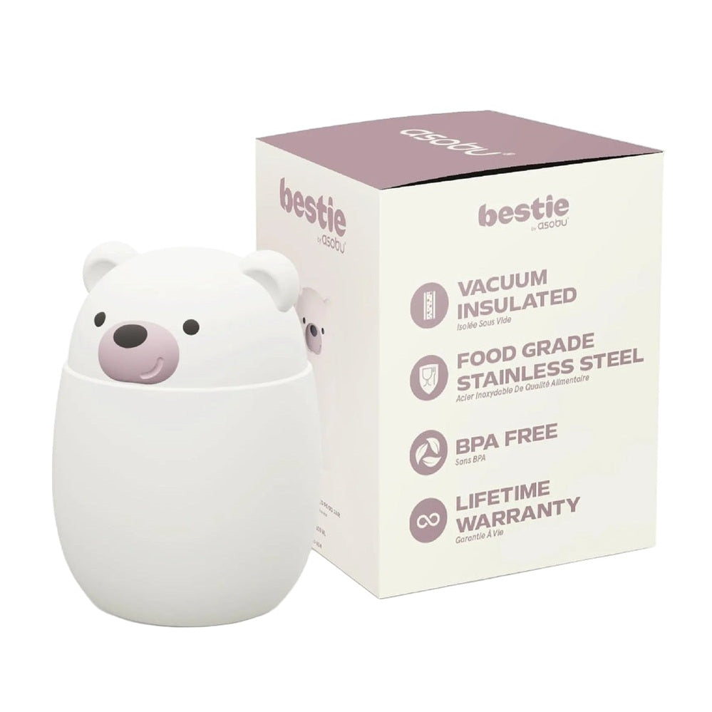 ASOBU Foodie Holiday Kids Insulated Food Jar 20oz Bear—white bear design beside its ASOBU box.