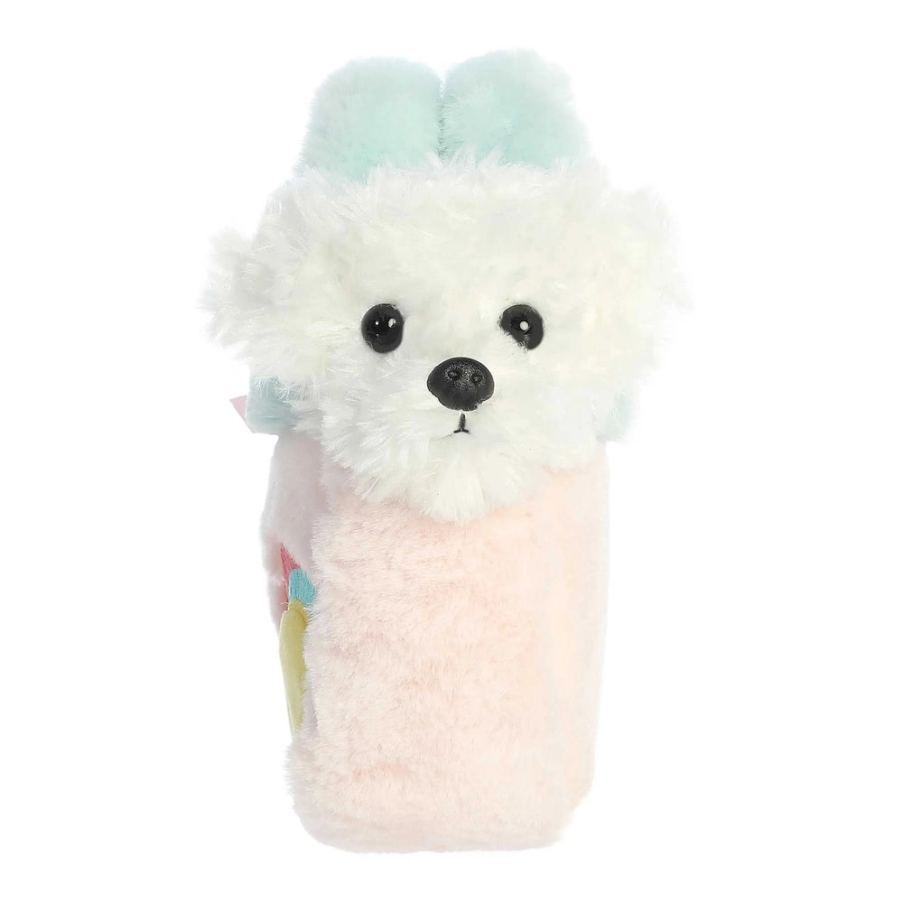 Aurora Fancy Pals Pastel Heart 7.5in plush toy with a fluffy white head, blue ears and pastel pink body.