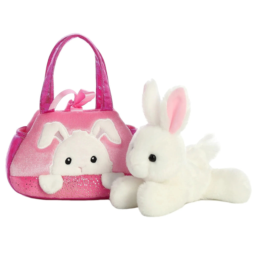 Aurora Fancy Pals Peek-A-Boo Bunny 7" plush peeks from a pink tote, showing bunny face.