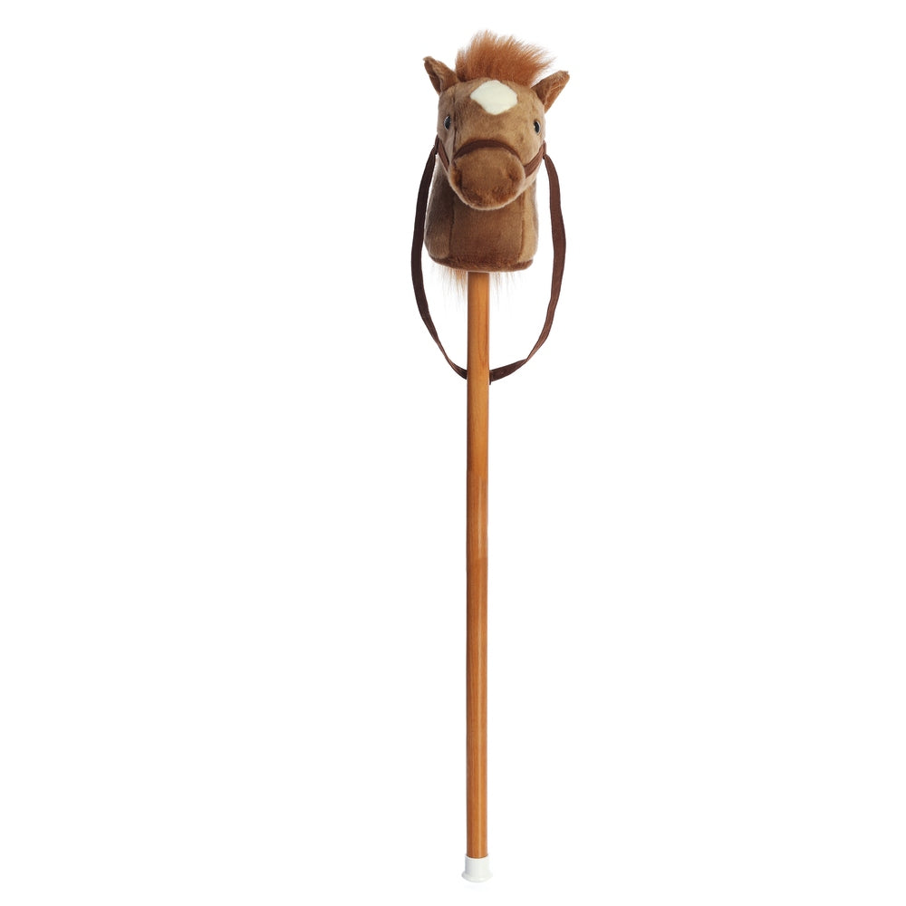 Aurora Giddy-Up Friends Brown Pony 37&quot; plush hobby horse with brown strap and wooden handle