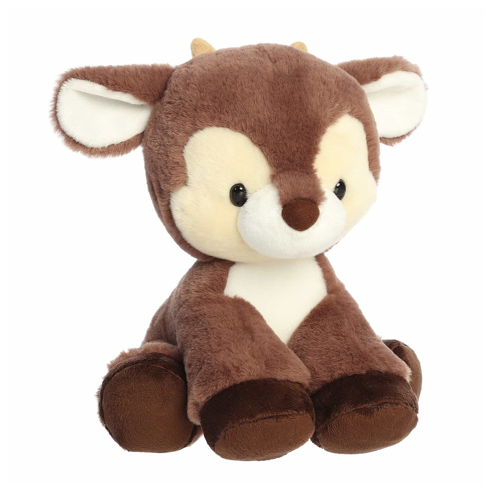 Aurora Holiday Dashing Reindeer Cocoa Brown 8-inch plush toy, sitting with cream face