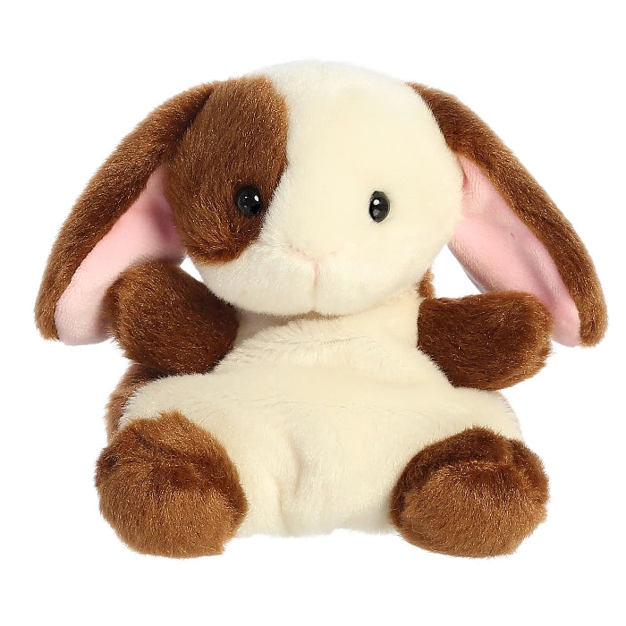 Aurora Palm Pals Clover Bunny plush stuffed animal, 5 inches, white and brown with pink ears
