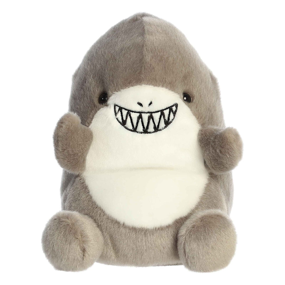 Aurora Palm Pals Chomps Shark plush toy, 8-inch gray with white belly and toothy grin