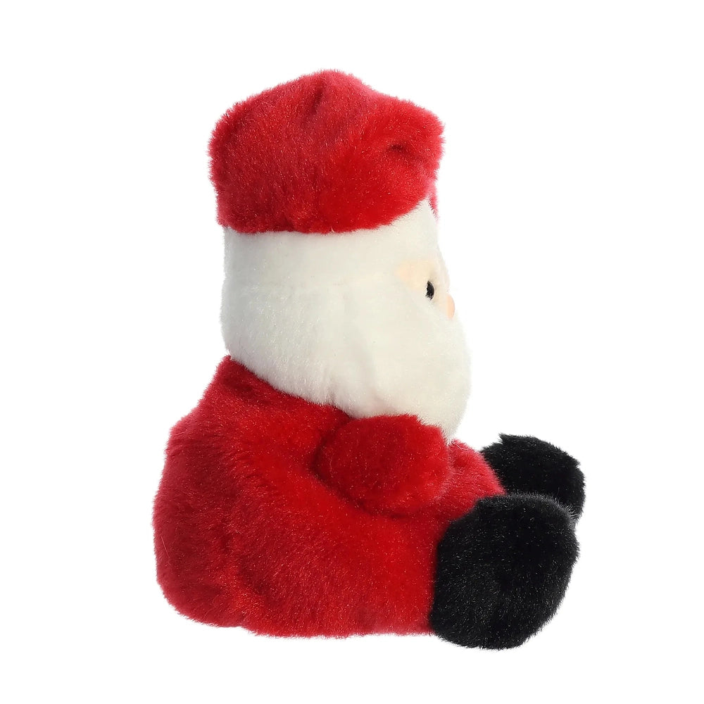 Aurora Palm Pals Santa 5" plush toy, red suit, white beard, black feet, sitting pose.