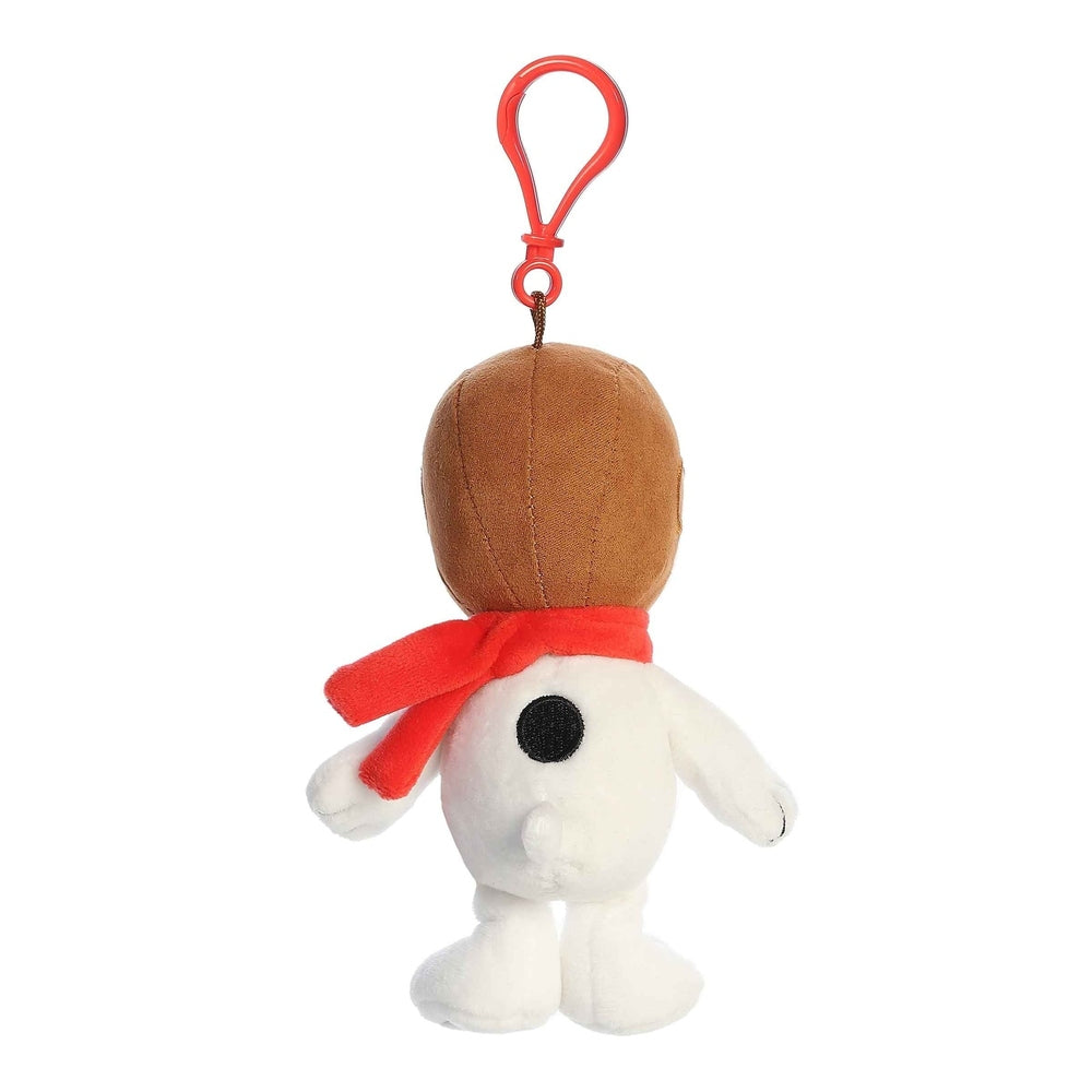 Aurora Peanuts Flying Ace Clip-On 5" plush featuring Snoopy in white with red scarf and a red clip-on loop.