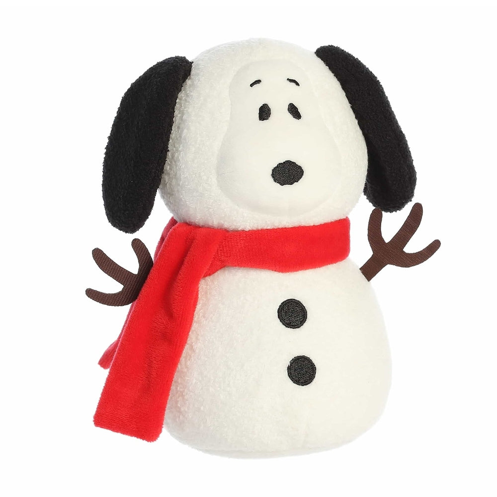 Aurora Peanuts Snow Beagle 8" plush with a red scarf, black floppy ears, and stitched eyes.