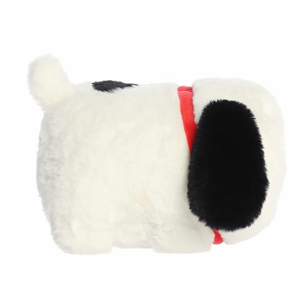 Aurora Peanuts Spudsters 10" Snoopy plush toy, white with black ears and red collar, lying on its side.