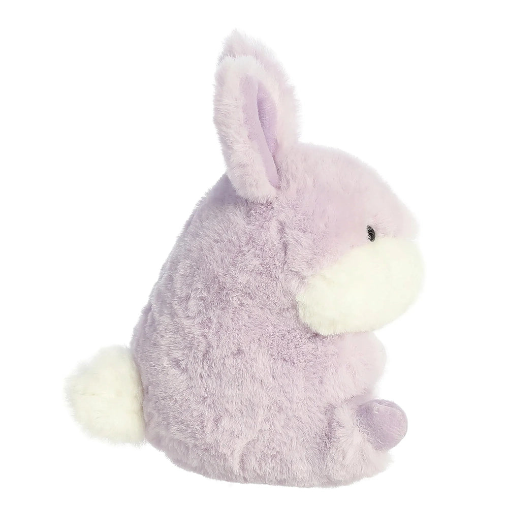 Aurora Rolly Pet Bunny Lavender 5" plush toy with soft lavender fur and white muzzle, seated.