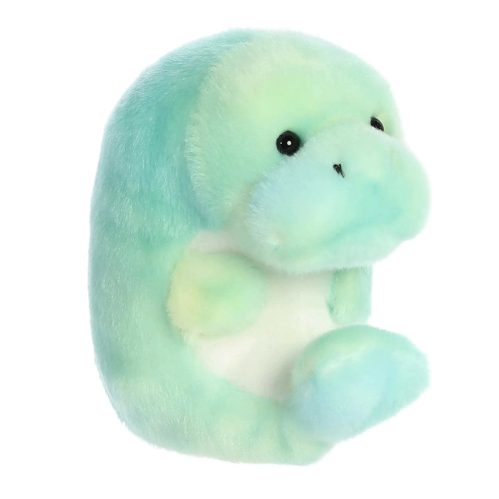 Aurora Rolly Pet Myrtle Manatee 5" plush toy, a soft mint-green stuffed animal shown sitting upright with black eyes.