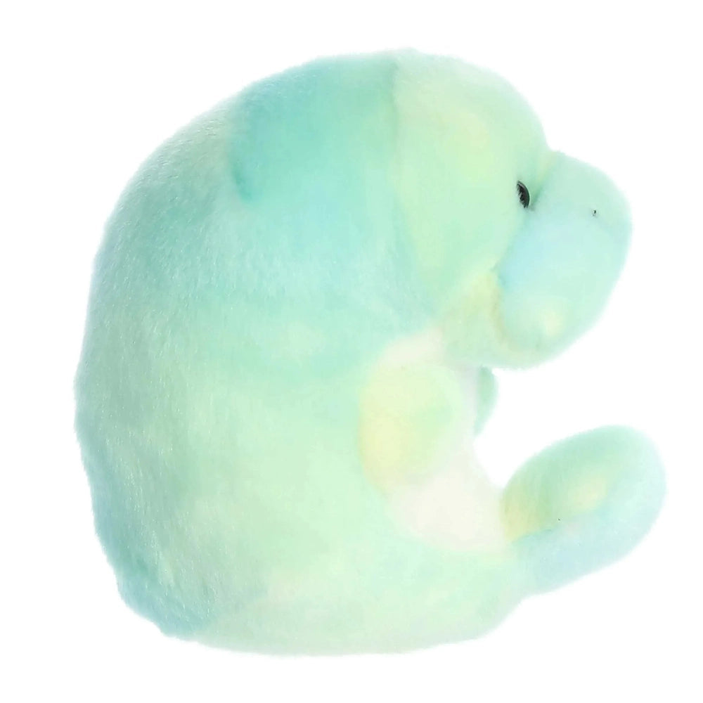 Aurora Rolly Pet Myrtle Manatee plush, 5-inch soft turquoise stuffed animal shown curled up.