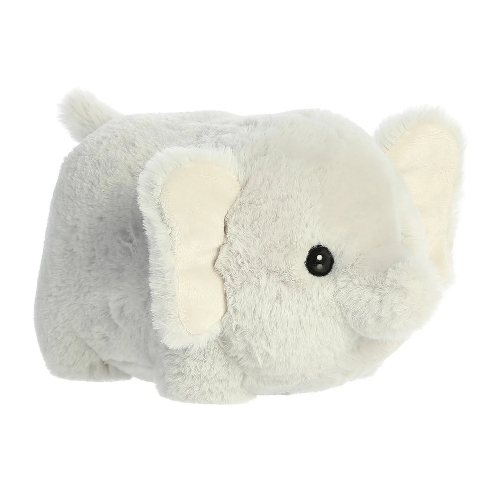 Aurora Spudsters Eri Elephant 10" plush toy, soft gray fur with white ears, resting on its side.