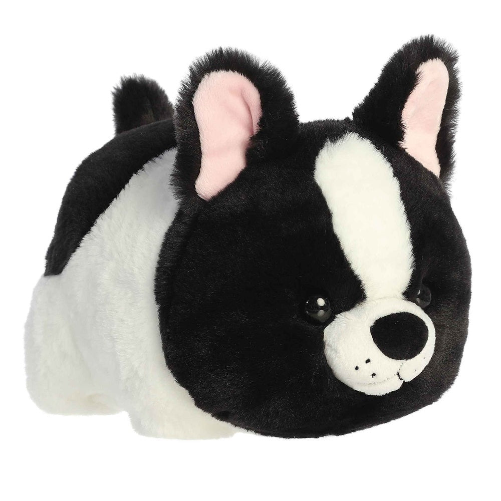 Aurora Spudsters Fern French Bulldog 10" plush toy, black and white with pink ears, soft and cuddly.