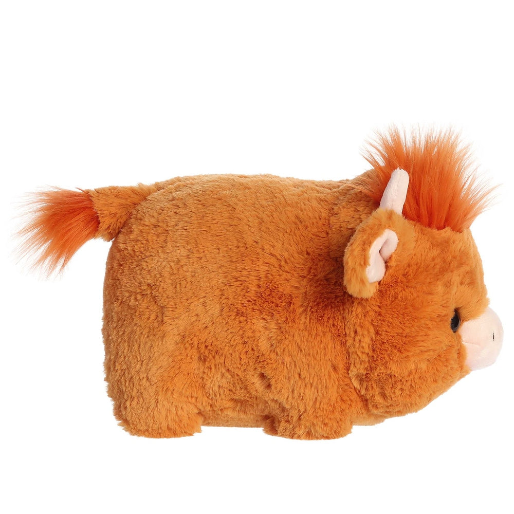 Aurora Spudsters Hamish Highland Cow 10" plush toy, orange fluffy stuffed animal shown in side profile