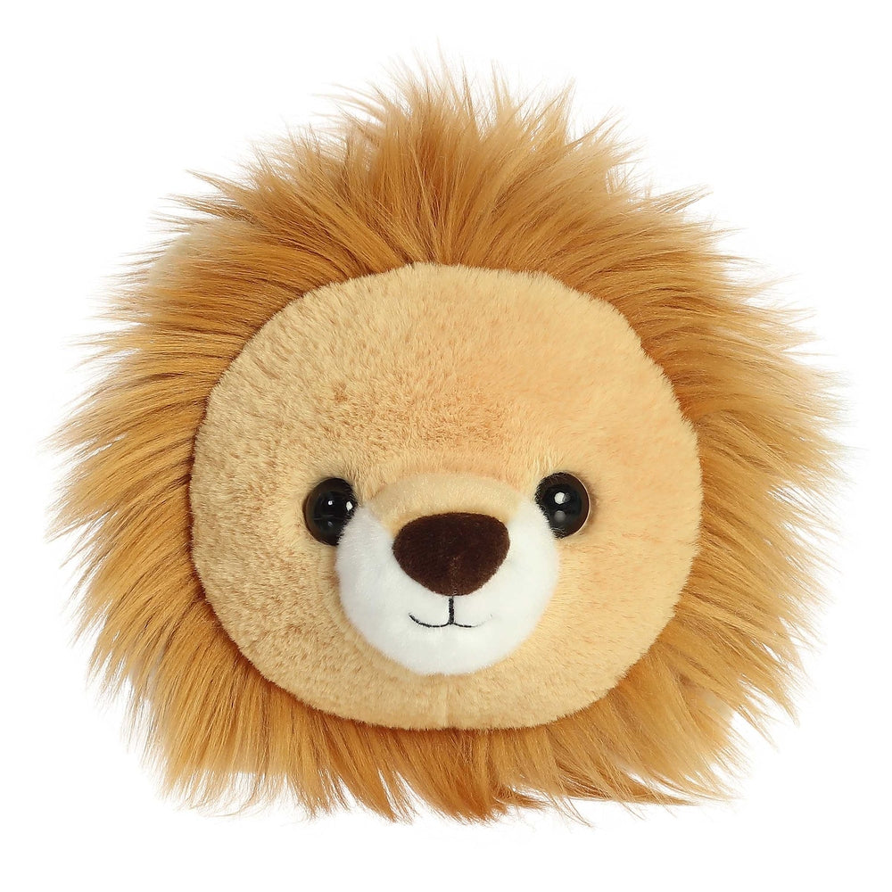 Aurora Spudsters Logan Lion 10" plush toy with soft tan fur and fluffy mane, facing viewer.