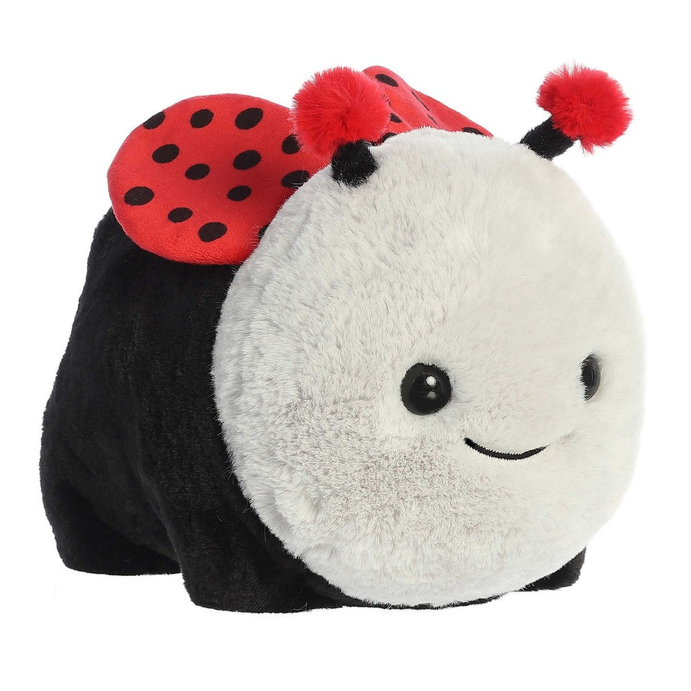 Aurora Spudsters Lori Ladybug 10" plush toy with a soft black body, white face, red spotted wings and friendly smile.