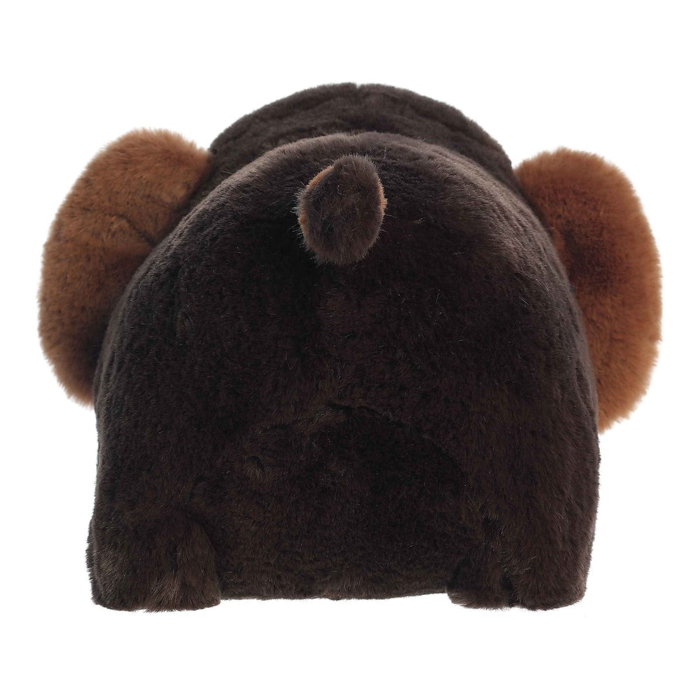Aurora Spudsters Mumford Wooly Mammoth plush 10in, dark brown with tan ears, shown from behind