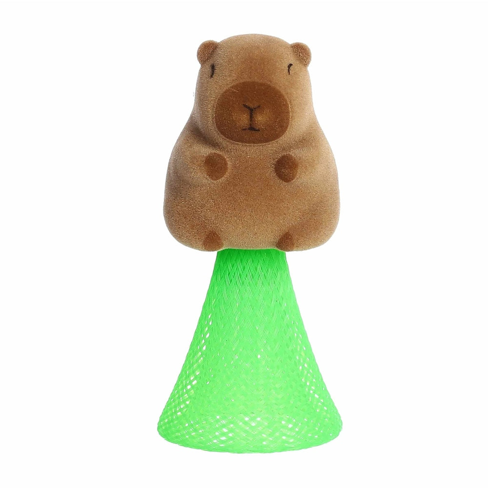 Aurora Toys Capybara Poppers 4" plush toy with a brown capybara atop a bright green lattice cone.